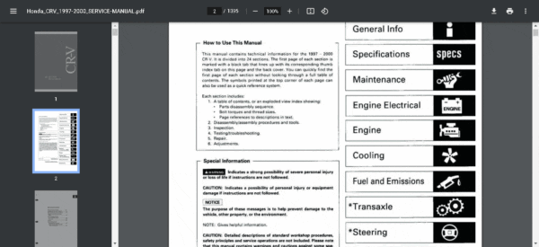 honda cr-v Manual Service Repair 1995 -2001 - Image 2