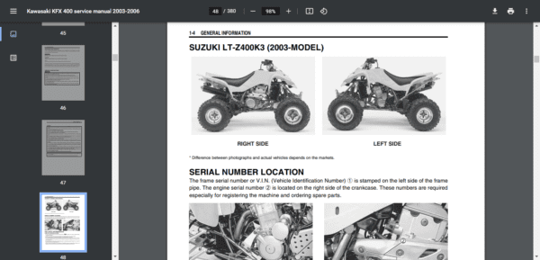 Kawasaki KFX 400 service manual repair 2003-2006 - Image 2