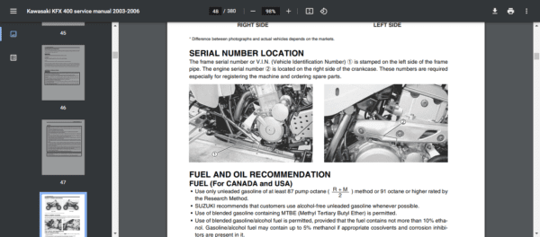 Kawasaki KFX 400 service manual repair 2003-2006 - Image 5