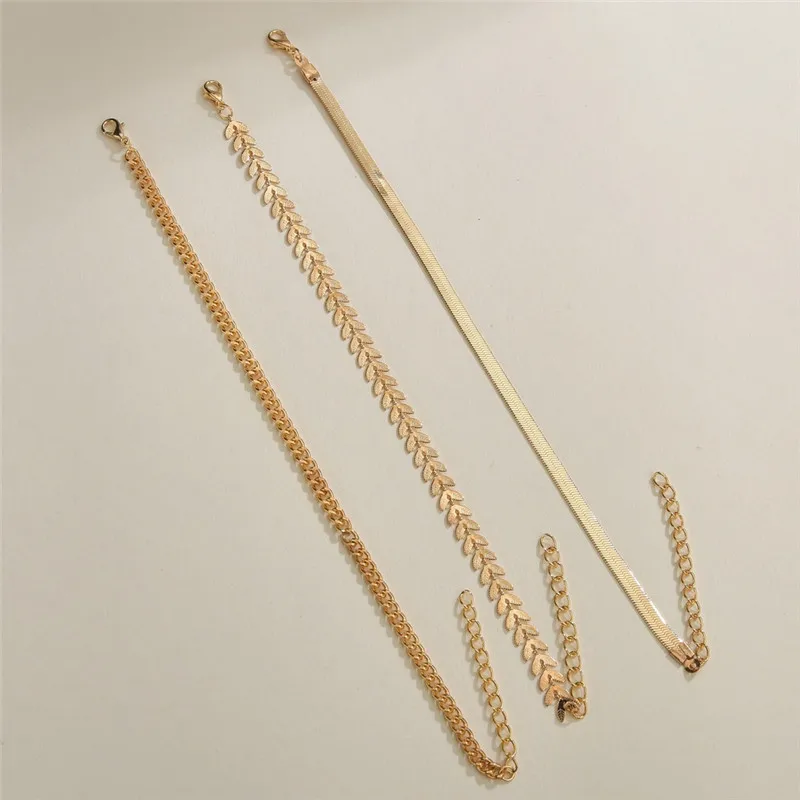 Simple Chain Anklet for Women 3 pcs Set